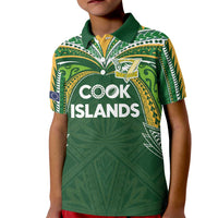 Custom Cook Islands Rugby League Kid Polo Shirt Tatau Tribal Motifs-Dark Green Color - Polynesian Pride