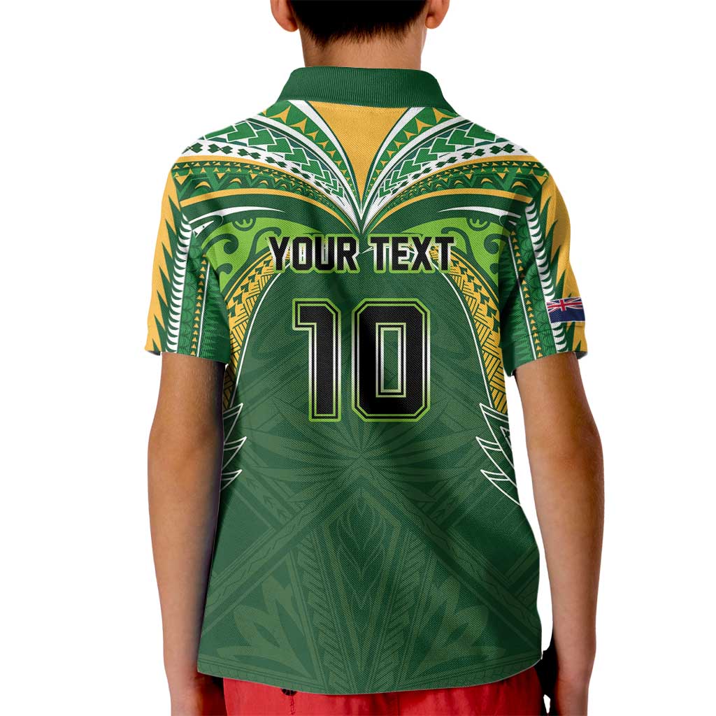Custom Cook Islands Rugby League Kid Polo Shirt Tatau Tribal Motifs-Dark Green Color - Polynesian Pride