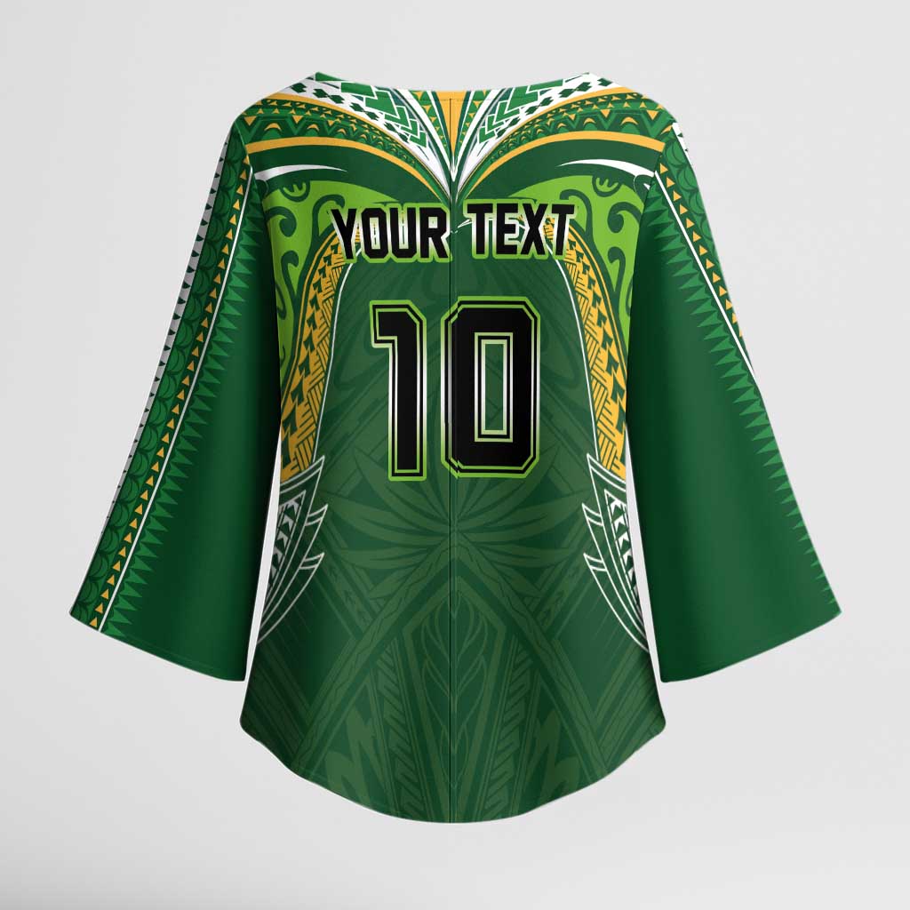 Custom Cook Islands Rugby League Kimono Sleeve Blouse Tatau Tribal Motifs-Dark Green Color - Polynesian Pride