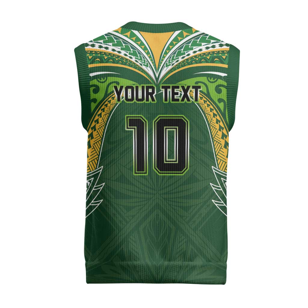 Custom Cook Islands Rugby League Christmas Knitted V-Neck Vest Tatau Tribal Motifs-Dark Green Color - Polynesian Pride