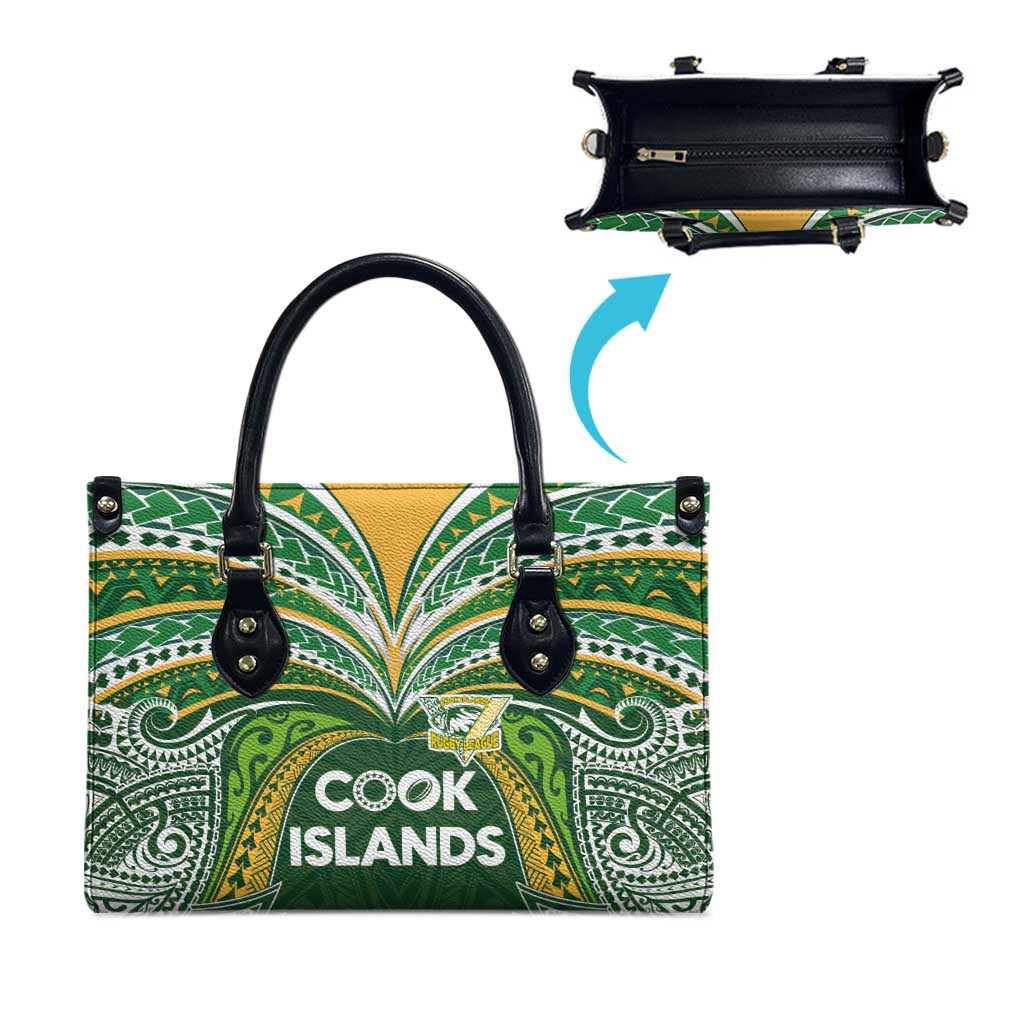 Cook Islands Rugby League Leather Bag Tatau Tribal Motifs-Dark Green Color - Polynesian Pride