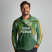 Custom Cook Islands Rugby League Long Sleeve Polo Shirt Tatau Tribal Motifs-Dark Green Color - Polynesian Pride