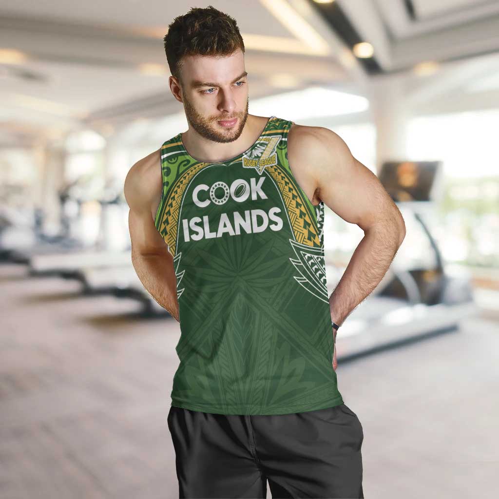 Custom Cook Islands Rugby League Men Tank Top Tatau Tribal Motifs-Dark Green Color - Polynesian Pride