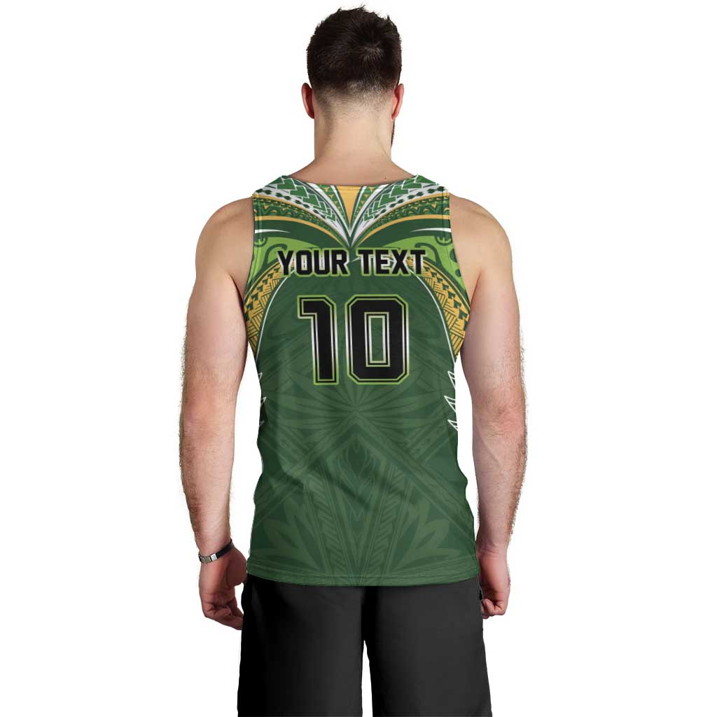 Custom Cook Islands Rugby League Men Tank Top Tatau Tribal Motifs-Dark Green Color - Polynesian Pride