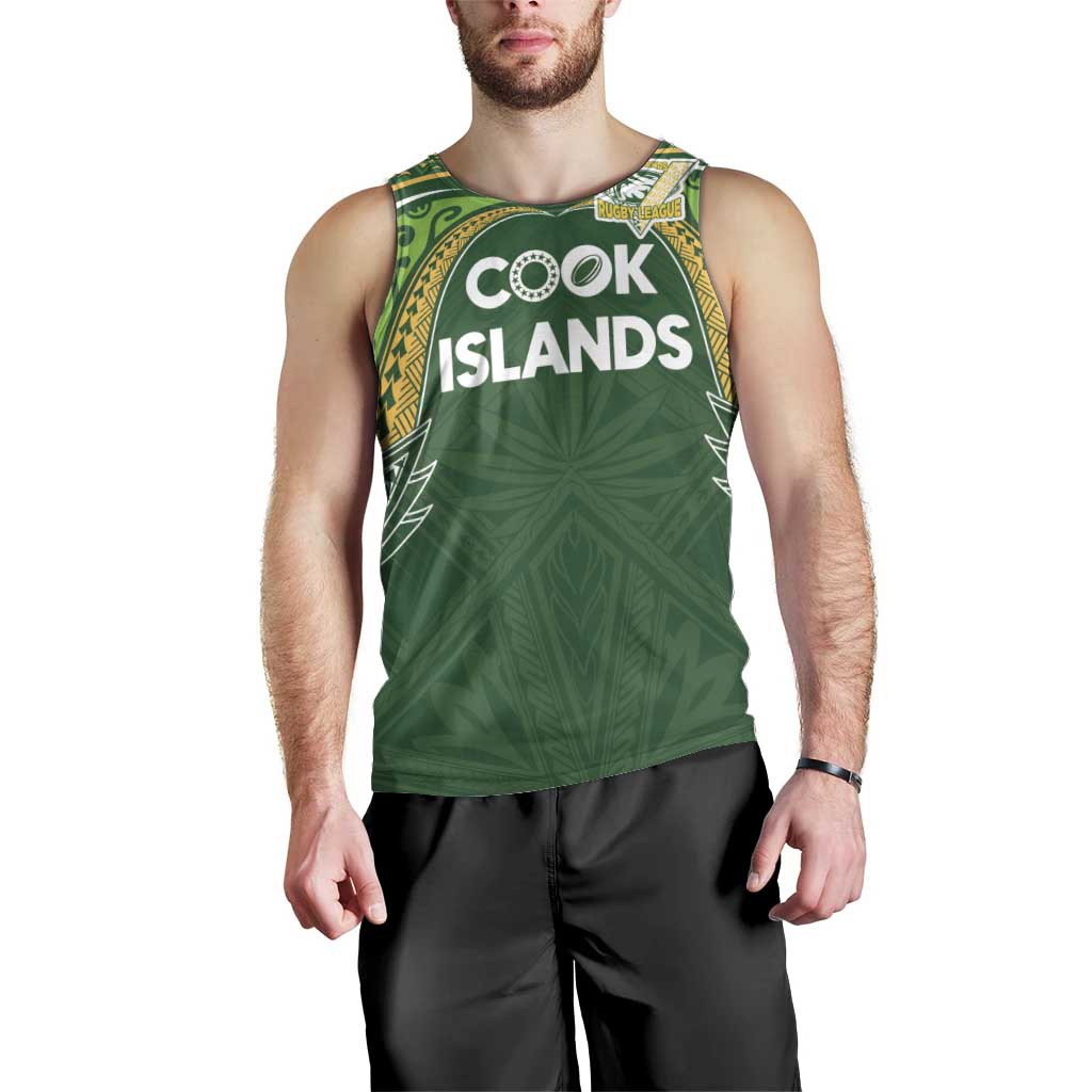 Custom Cook Islands Rugby League Men Tank Top Tatau Tribal Motifs-Dark Green Color - Polynesian Pride