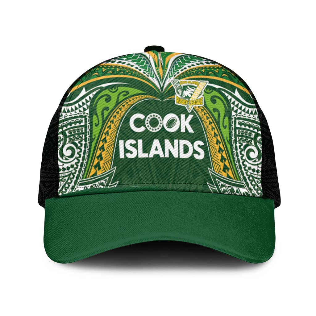 Cook Islands Rugby League Mesh Trucker Cap Tatau Tribal Motifs-Dark Green Color - Polynesian Pride