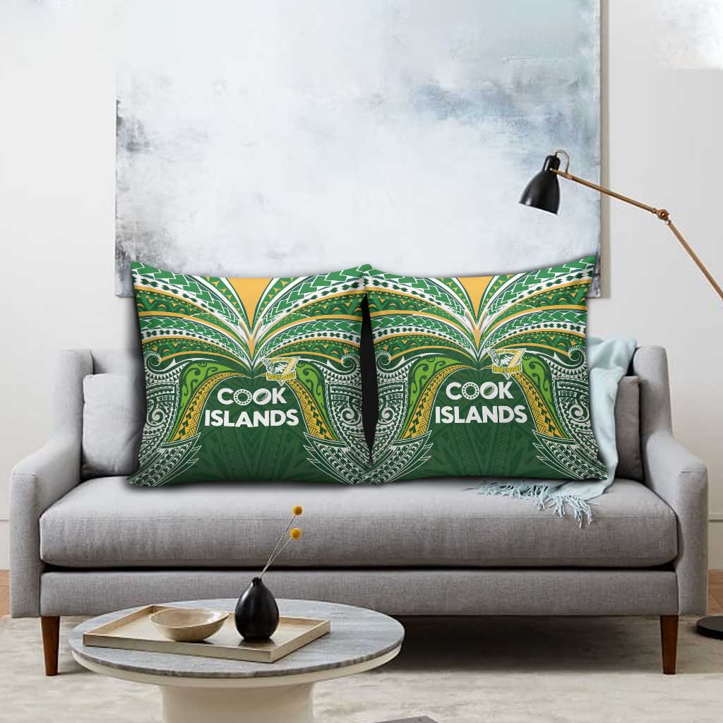 Cook Islands Rugby League Pillow Cover Tatau Tribal Motifs-Dark Green Color - Polynesian Pride