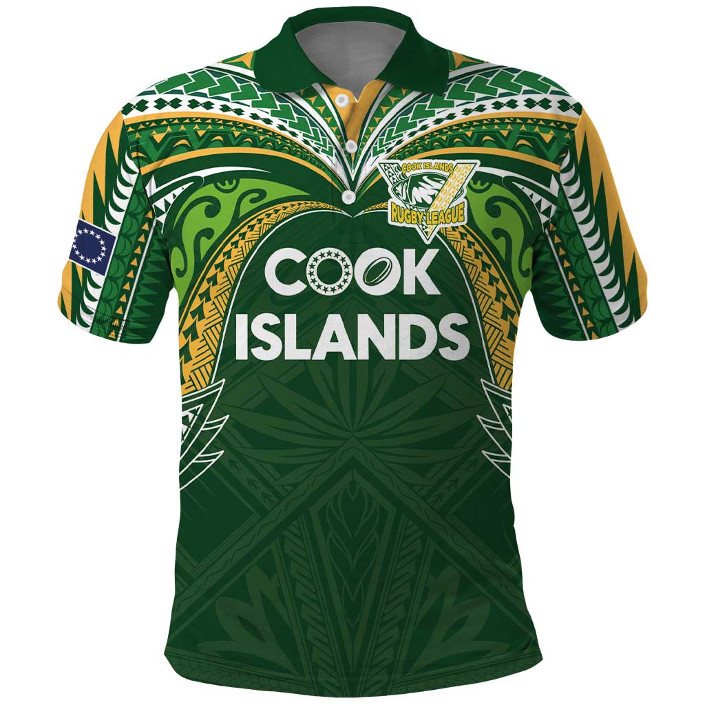Custom Cook Islands Rugby League Polo Shirt Tatau Tribal Motifs-Dark Green Color - Polynesian Pride