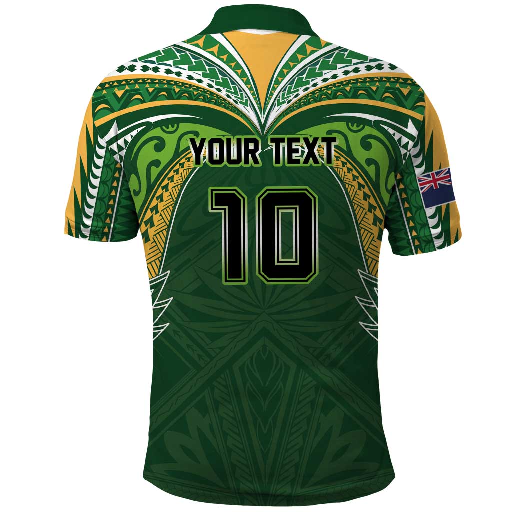 Custom Cook Islands Rugby League Polo Shirt Tatau Tribal Motifs-Dark Green Color - Polynesian Pride