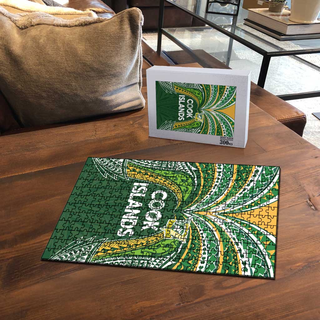 Cook Islands Rugby League Puzzle Tatau Tribal Motifs-Dark Green Color - Polynesian Pride