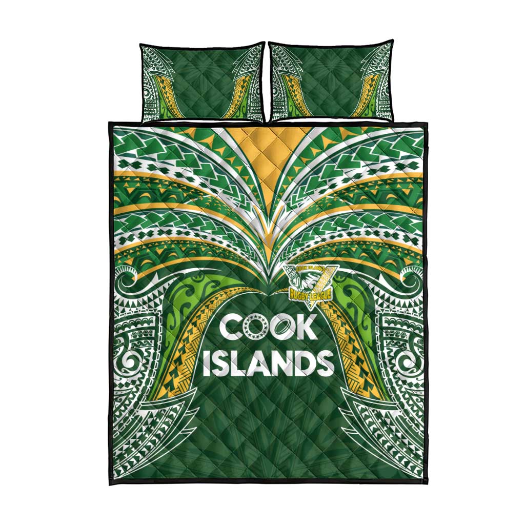 Cook Islands Rugby League Quilt Bed Set Tatau Tribal Motifs-Dark Green Color - Polynesian Pride