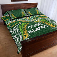 Cook Islands Rugby League Quilt Bed Set Tatau Tribal Motifs-Dark Green Color - Polynesian Pride