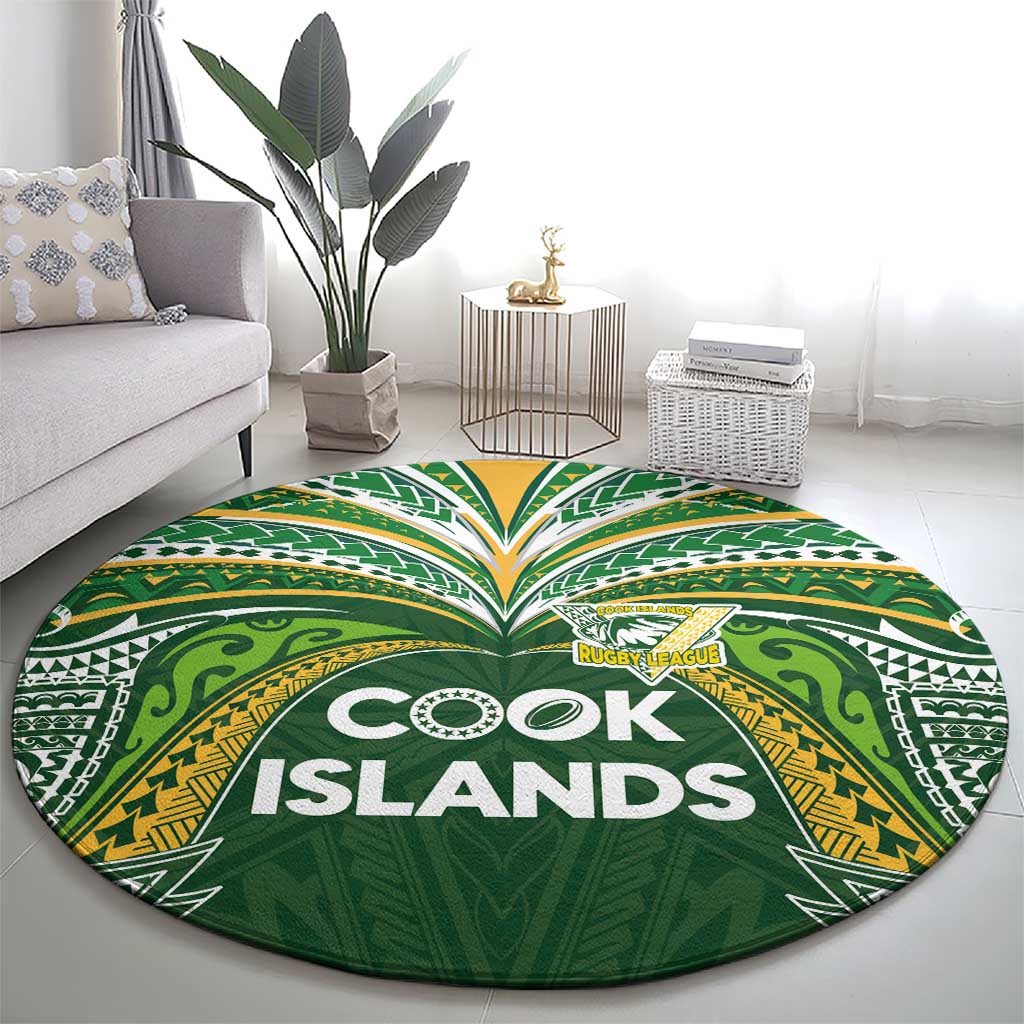 Cook Islands Rugby League Round Carpet Tatau Tribal Motifs-Dark Green Color - Polynesian Pride