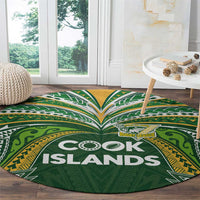 Cook Islands Rugby League Round Carpet Tatau Tribal Motifs-Dark Green Color - Polynesian Pride