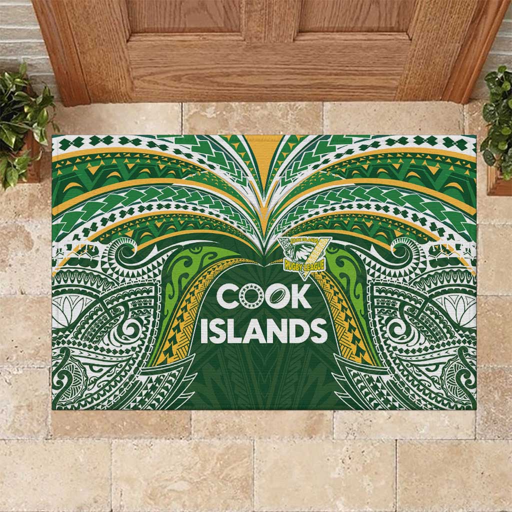 Cook Islands Rugby League Rubber Doormat Tatau Tribal Motifs-Dark Green Color - Polynesian Pride