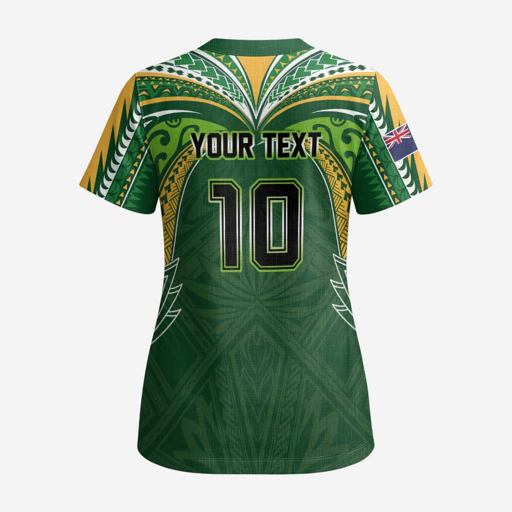 Custom Cook Islands Rugby League Scrub Top Tatau Tribal Motifs-Dark Green Color - Polynesian Pride