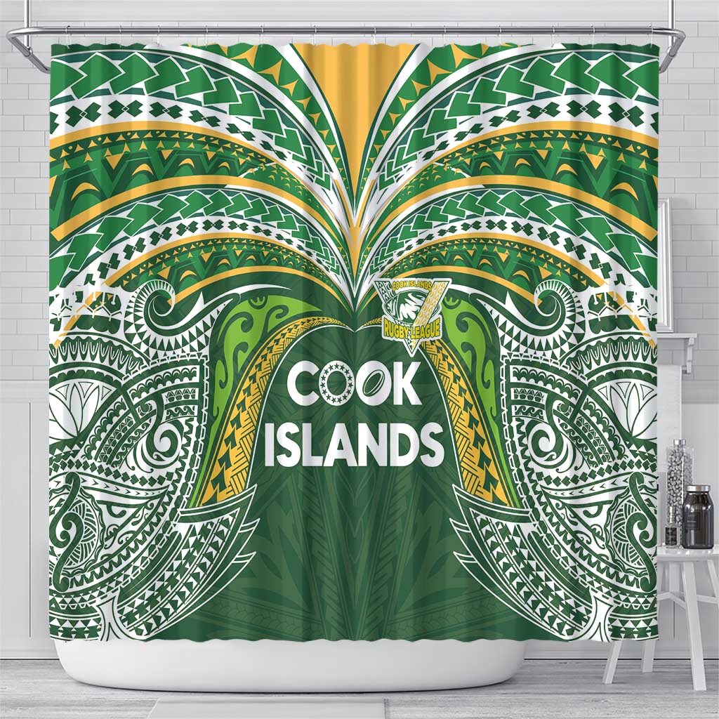 Cook Islands Rugby League Shower Curtain Tatau Tribal Motifs-Dark Green Color - Polynesian Pride