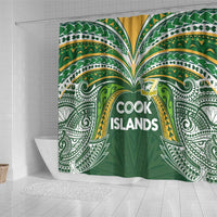 Cook Islands Rugby League Shower Curtain Tatau Tribal Motifs-Dark Green Color - Polynesian Pride