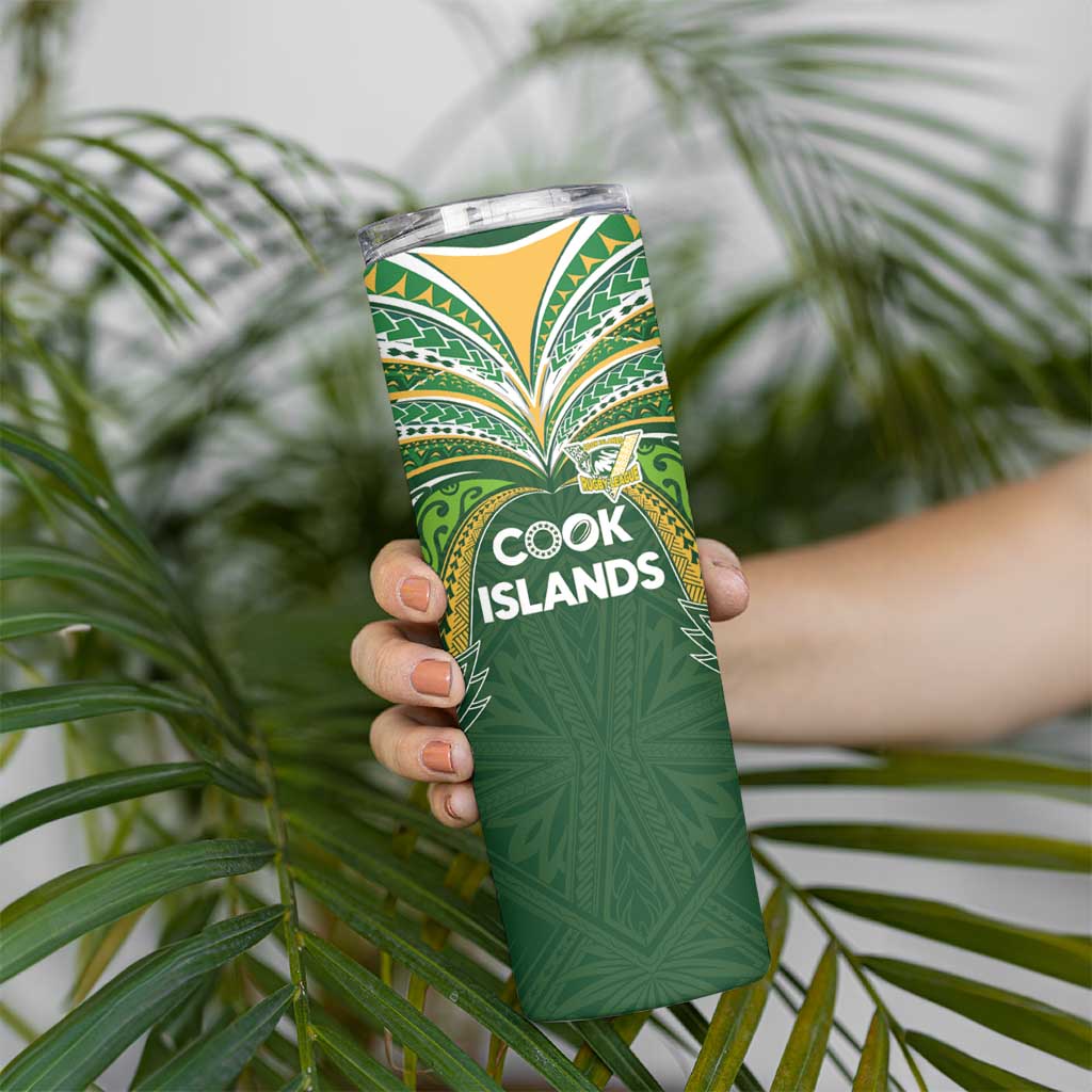 Custom Cook Islands Rugby League Skinny Tumbler Tatau Tribal Motifs-Dark Green Color - Polynesian Pride