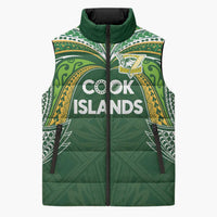 Custom Cook Islands Rugby League Sleeveless Puffer Jacket Tatau Tribal Motifs-Dark Green Color - Polynesian Pride