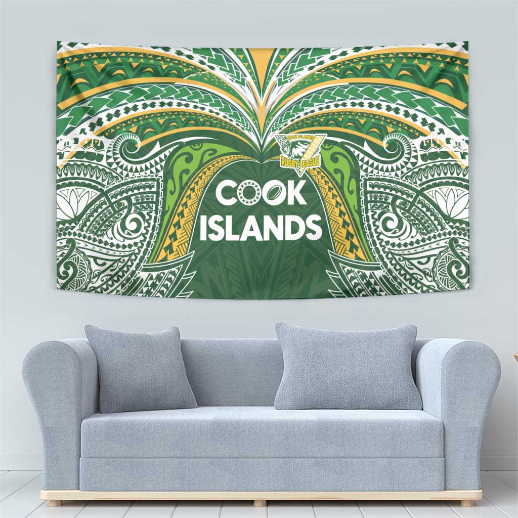 Cook Islands Rugby League Tapestry Tatau Tribal Motifs-Dark Green Color - Polynesian Pride