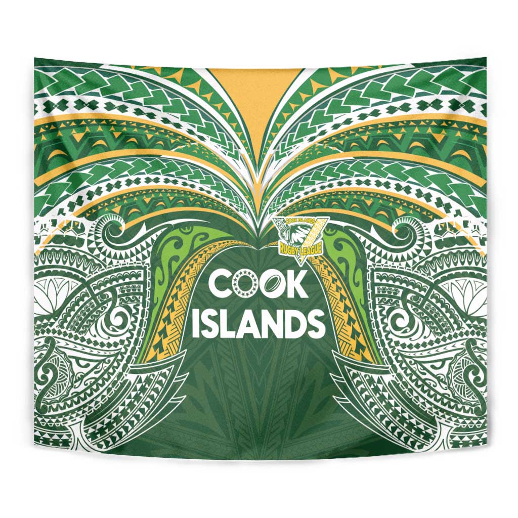 Cook Islands Rugby League Tapestry Tatau Tribal Motifs-Dark Green Color - Polynesian Pride