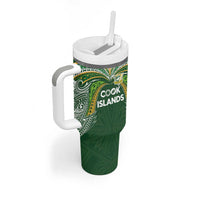 Custom Cook Islands Rugby League Tumbler With Handle Tatau Tribal Motifs-Dark Green Color - Polynesian Pride