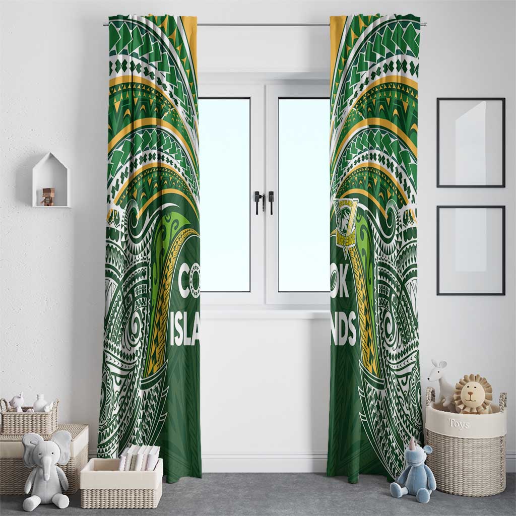 Cook Islands Rugby League Window Curtain Tatau Tribal Motifs-Dark Green Color - Polynesian Pride