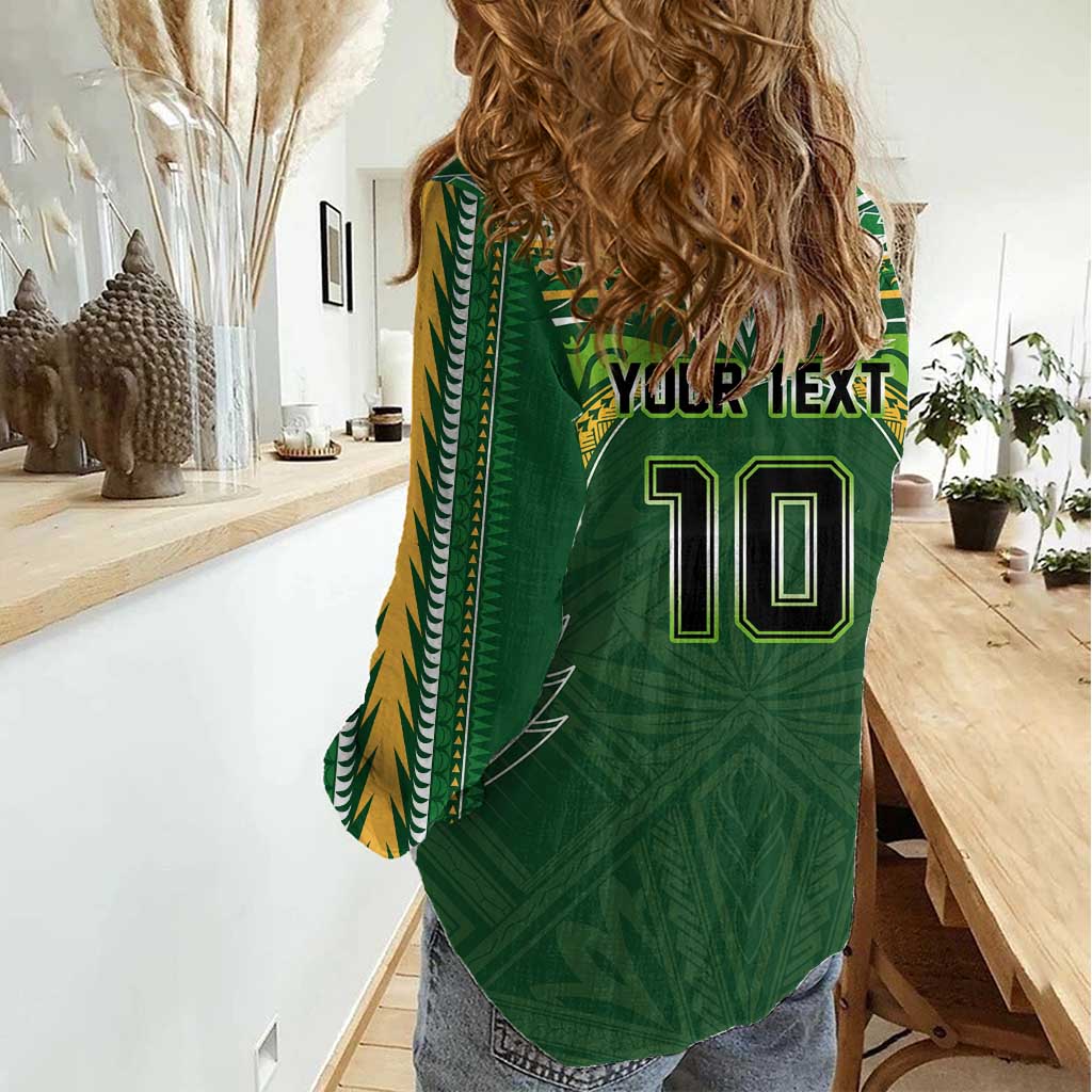 Custom Cook Islands Rugby League Women Casual Shirt Tatau Tribal Motifs-Dark Green Color - Polynesian Pride