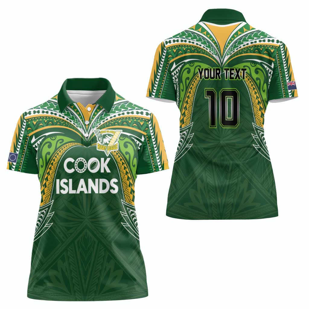 Custom Cook Islands Rugby League Women Polo Shirt Tatau Tribal Motifs-Dark Green Color - Polynesian Pride
