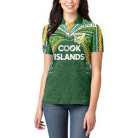 Custom Cook Islands Rugby League Women Polo Shirt Tatau Tribal Motifs-Dark Green Color - Polynesian Pride