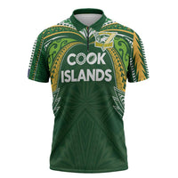 Custom Cook Islands Rugby League Zipper Polo Shirt Tatau Tribal Motifs-Dark Green Color - Polynesian Pride