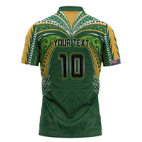 Custom Cook Islands Rugby League Zipper Polo Shirt Tatau Tribal Motifs-Dark Green Color - Polynesian Pride