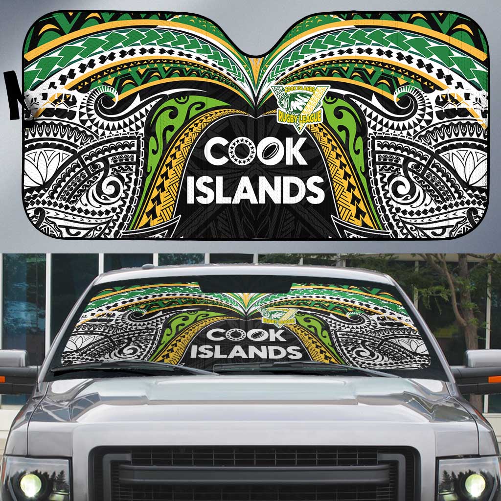 Cook Islands Rugby League Auto Sun Shade Tatau Tribal Motifs-Black Color - Polynesian Pride