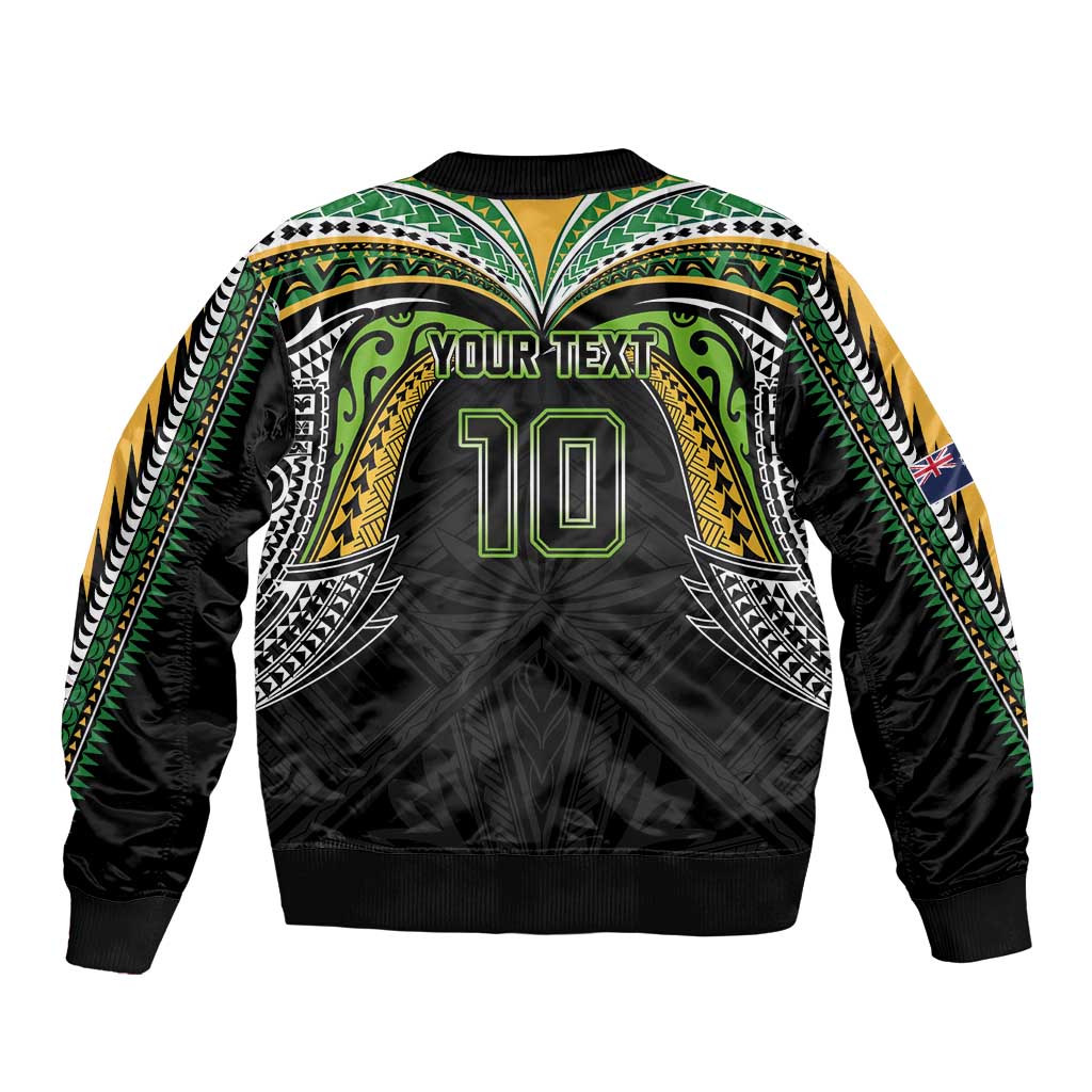 Custom Cook Islands Rugby League Bomber Jacket Tatau Tribal Motifs-Black Color - Polynesian Pride