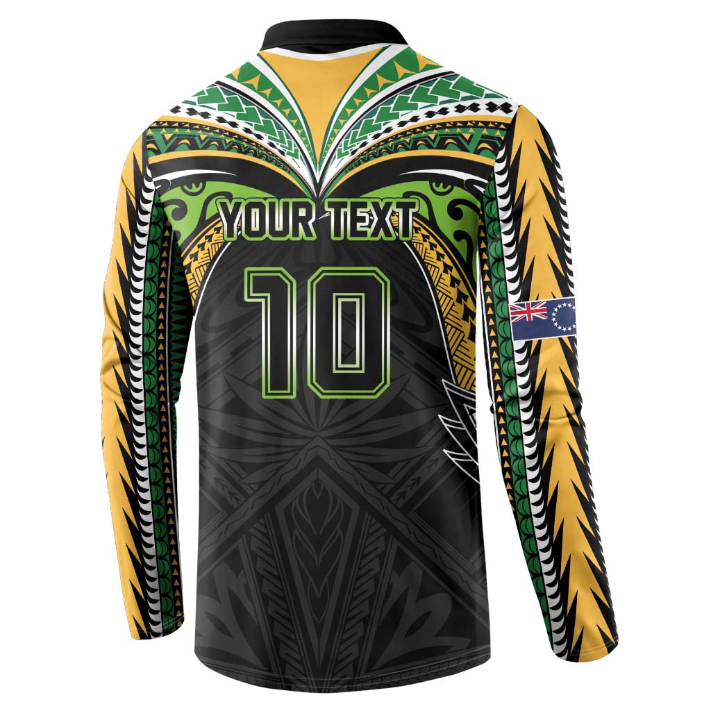 Custom Cook Islands Rugby League Button Sweatshirt Tatau Tribal Motifs-Black Color - Polynesian Pride