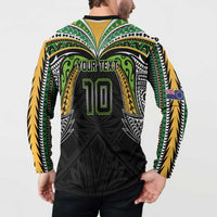 Custom Cook Islands Rugby League Button Sweatshirt Tatau Tribal Motifs-Black Color - Polynesian Pride