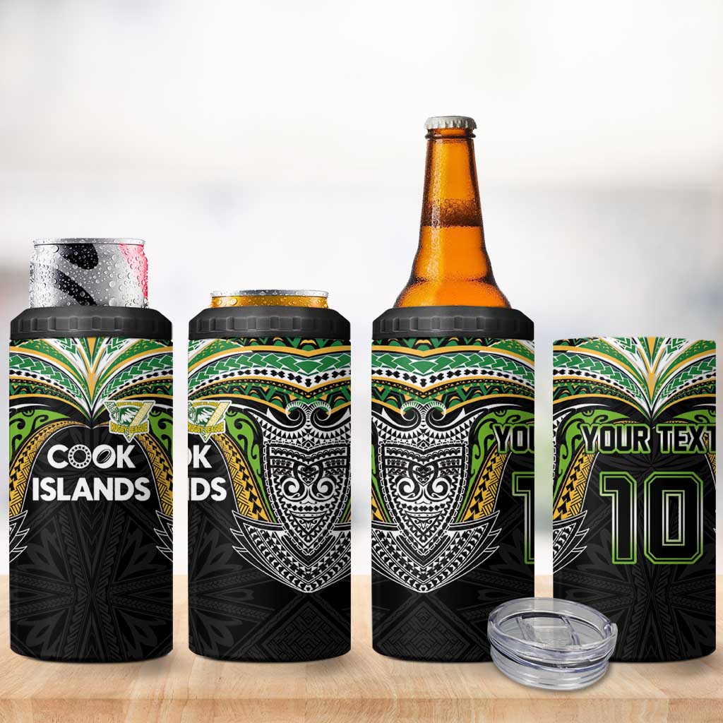 Custom Cook Islands Rugby League 4 in 1 Can Cooler Tumbler Tatau Tribal Motifs-Black Color - Polynesian Pride