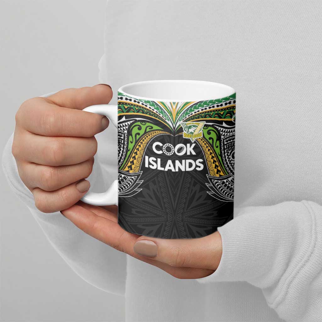 Custom Cook Islands Rugby League Ceramic Mug Tatau Tribal Motifs-Black Color - Polynesian Pride