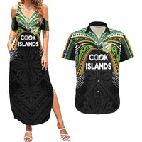 Custom Cook Islands Rugby League Couples Matching Summer Maxi Dress and Hawaiian Shirt Tatau Tribal Motifs-Black Color - Polynesian Pride