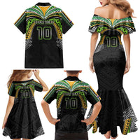 Custom Cook Islands Rugby League Family Matching Mermaid Dress and Hawaiian Shirt Tatau Tribal Motifs-Black Color - Polynesian Pride