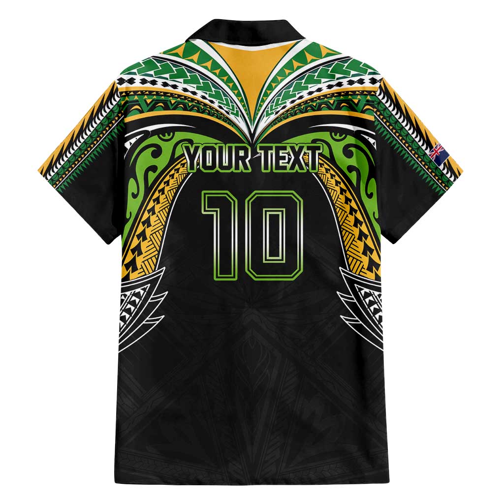 Custom Cook Islands Rugby League Family Matching Off Shoulder Short Dress and Hawaiian Shirt Tatau Tribal Motifs-Black Color - Polynesian Pride