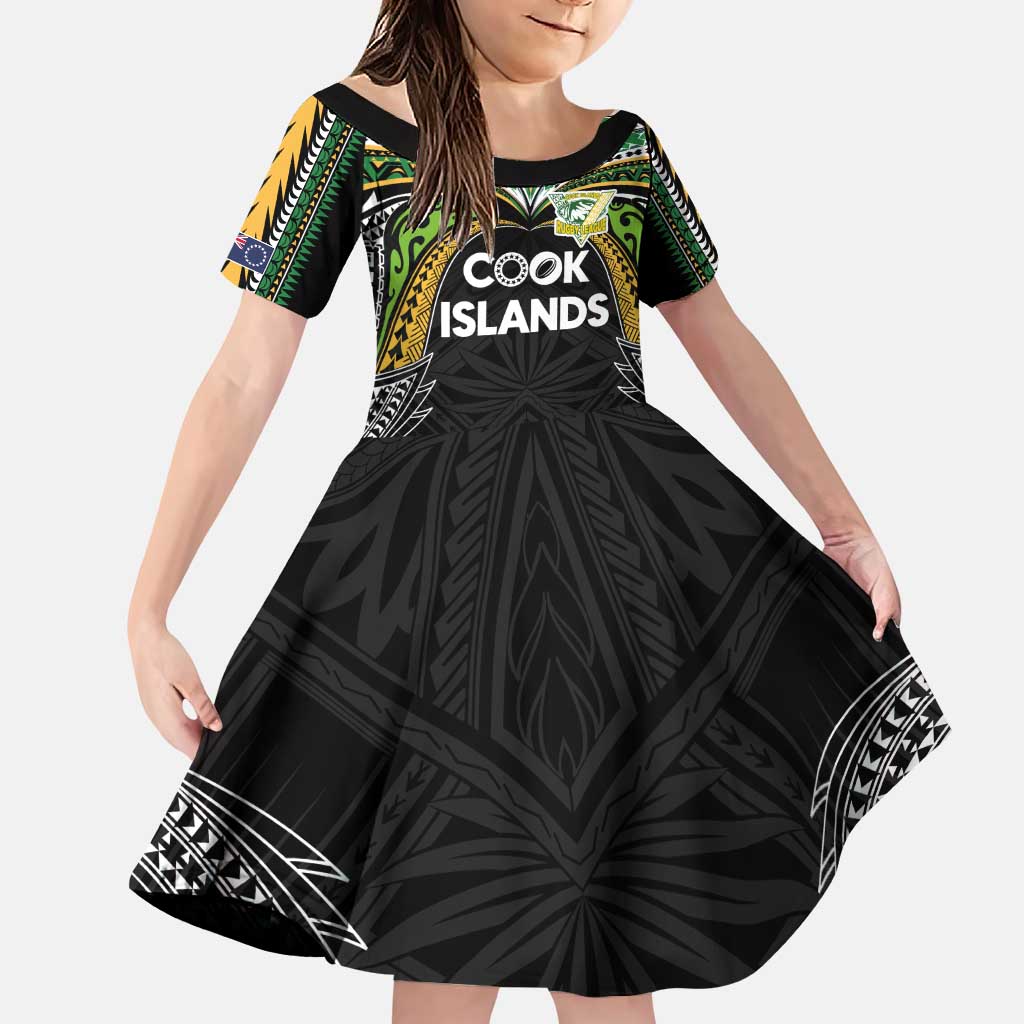 Custom Cook Islands Rugby League Family Matching Puletasi and Hawaiian Shirt Tatau Tribal Motifs-Black Color - Polynesian Pride