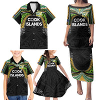 Custom Cook Islands Rugby League Family Matching Puletasi and Hawaiian Shirt Tatau Tribal Motifs-Black Color - Polynesian Pride