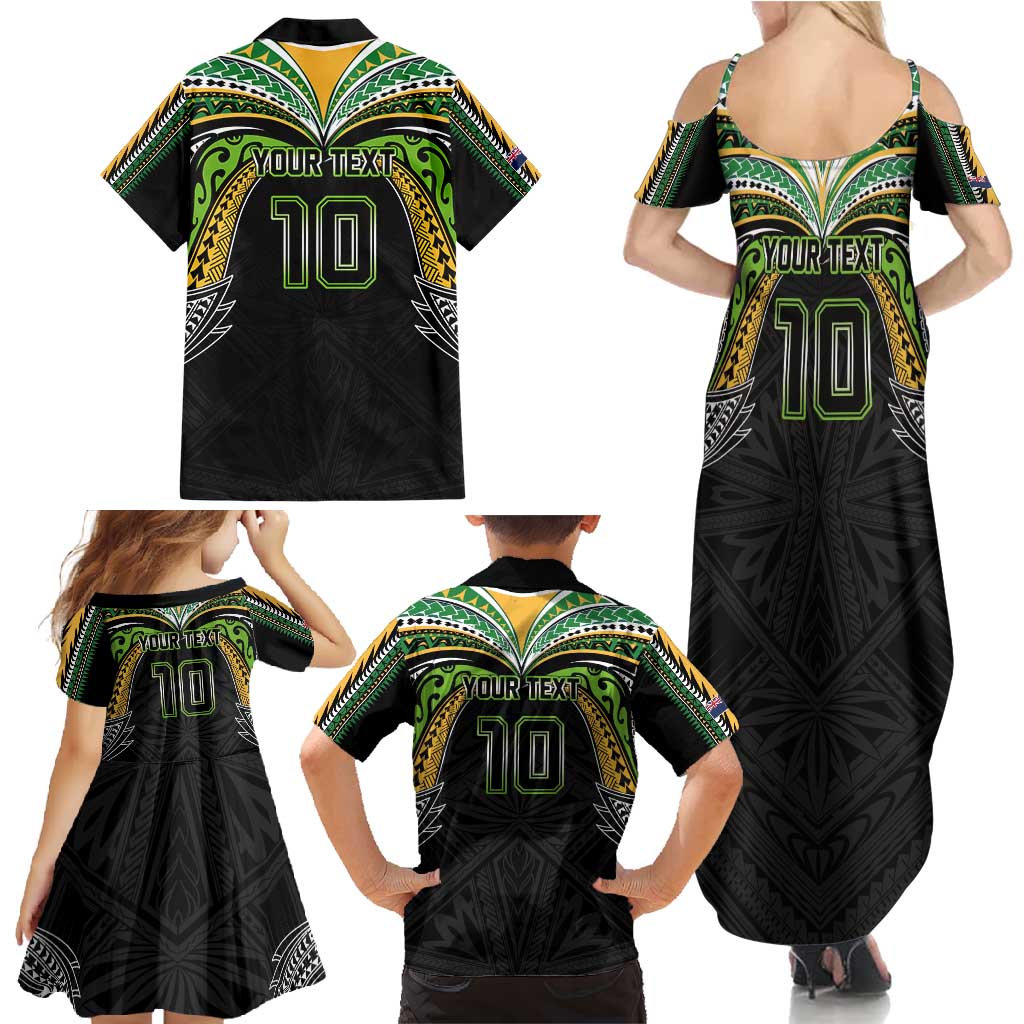Custom Cook Islands Rugby League Family Matching Summer Maxi Dress and Hawaiian Shirt Tatau Tribal Motifs-Black Color - Polynesian Pride