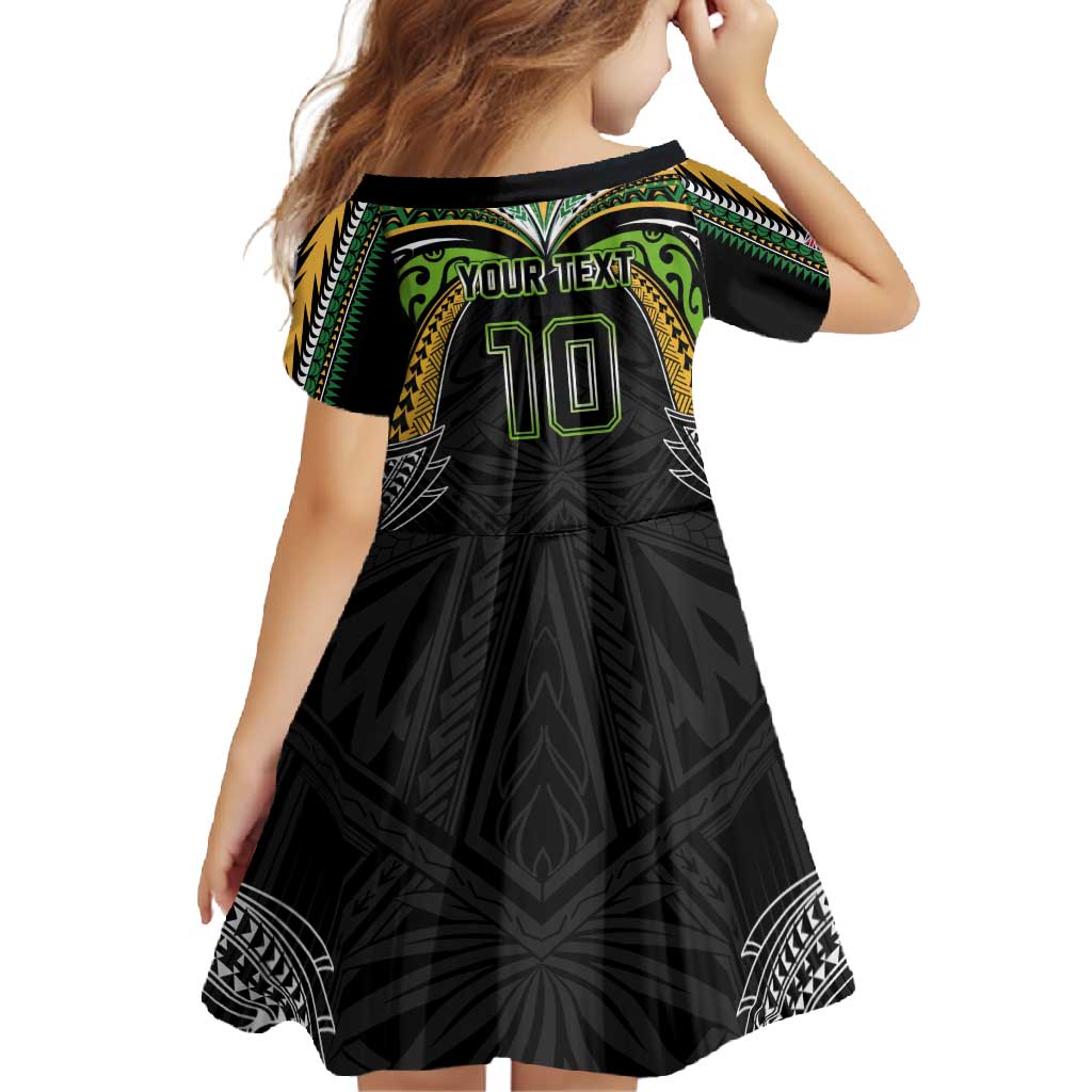 Custom Cook Islands Rugby League Family Matching Tank Maxi Dress and Hawaiian Shirt Tatau Tribal Motifs-Black Color - Polynesian Pride