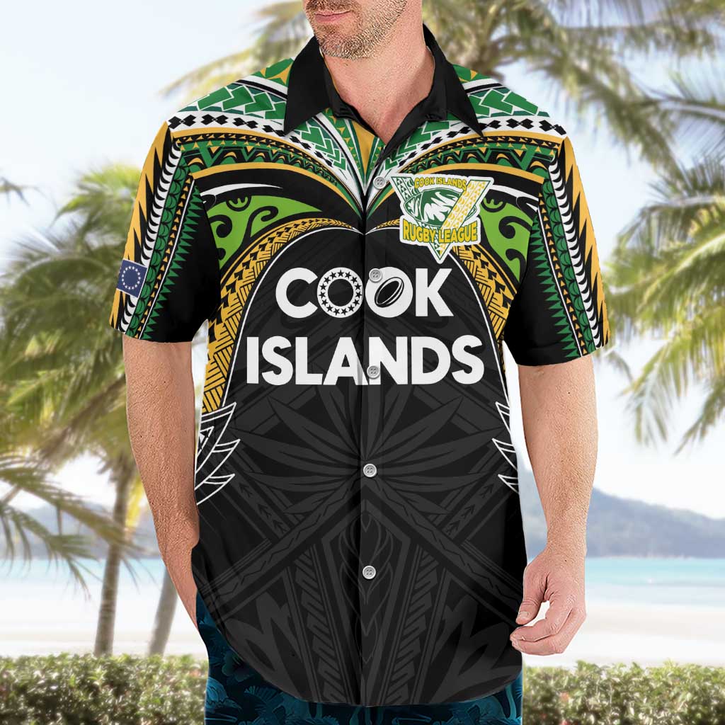 Custom Cook Islands Rugby League Hawaiian Shirt Tatau Tribal Motifs-Black Color - Polynesian Pride