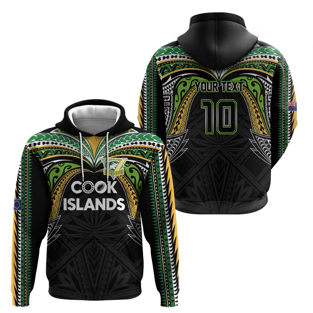 Custom Cook Islands Rugby League Hoodie Tatau Tribal Motifs-Black Color - Polynesian Pride