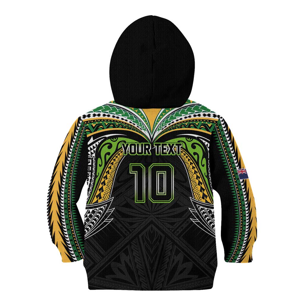 Custom Cook Islands Rugby League Kid Hoodie Tatau Tribal Motifs-Black Color - Polynesian Pride
