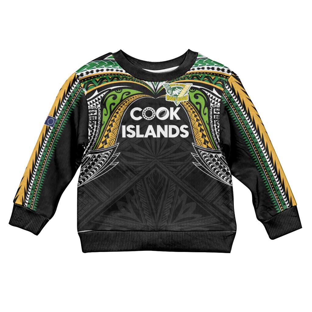 Custom Cook Islands Rugby League Kid Ugly Christmas Sweater Tatau Tribal Motifs-Black Color - Polynesian Pride